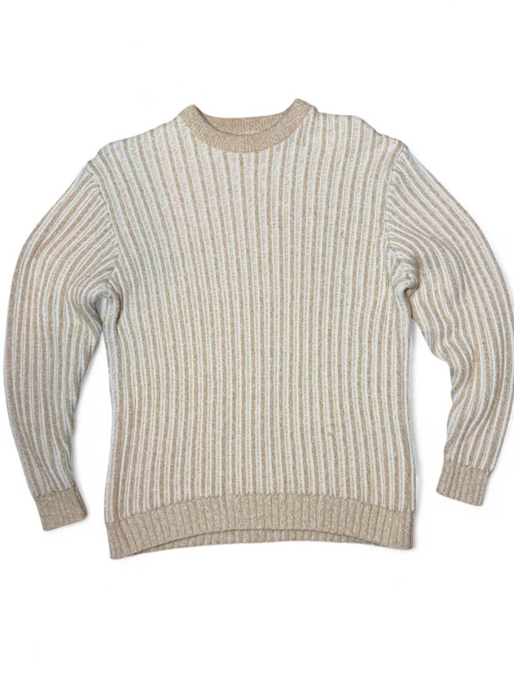 Zara Ribbed Crewneck Sweater Men Medium Cotton Minimalist Casual Office Neutral